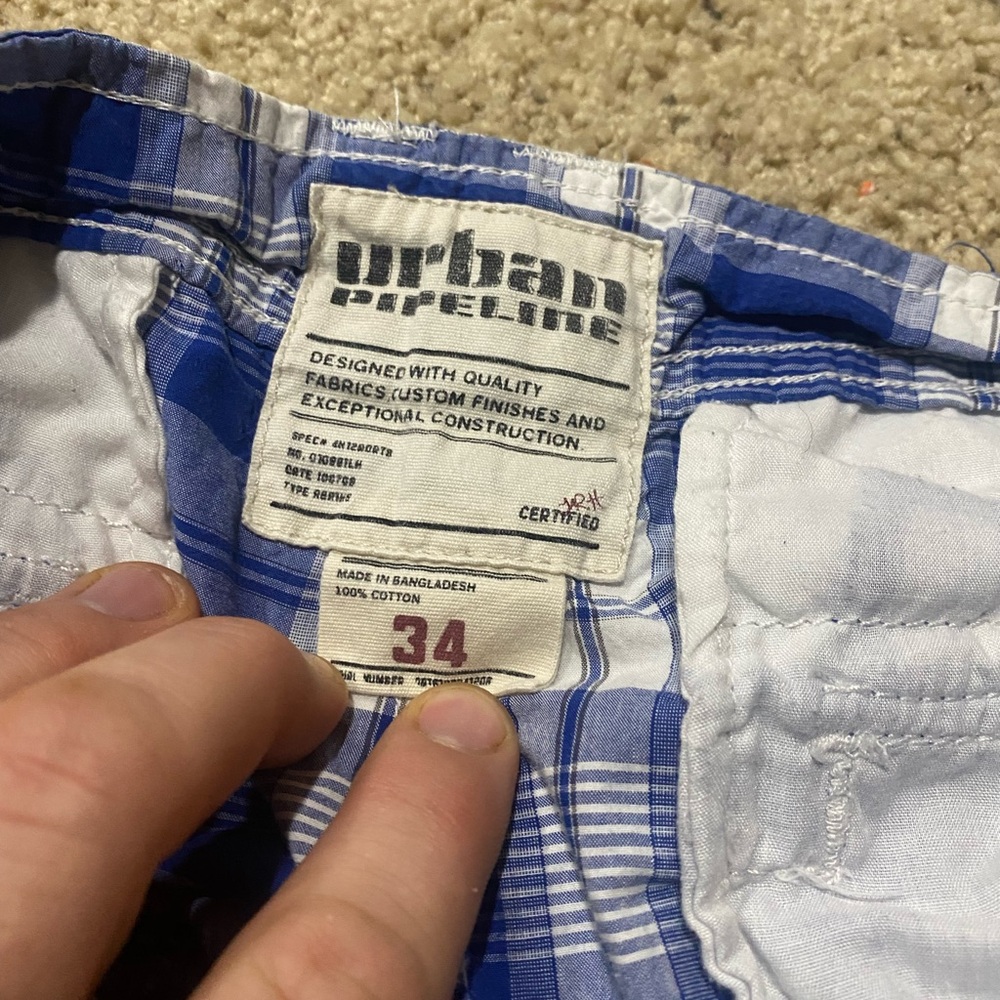 Urban Pipeline Blue and White Plaid Men's Shorts- 36 - Picture 3 of 3